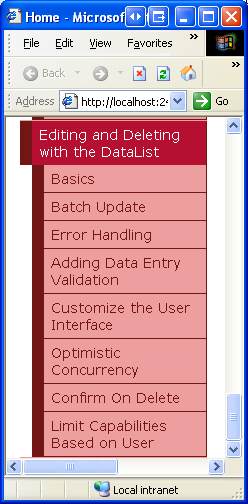 サイト マップに DataList の編集と削除に関するチュートリアルのエントリが含まれるようになりました