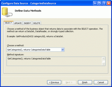 ObjectDataSource を CategoriesBLL の GetCategories() メソッドにバインドする