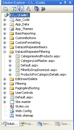 DataListRepeaterFiltering フォルダーを作成し、チュートリアル ASP.NET ページを追加します。