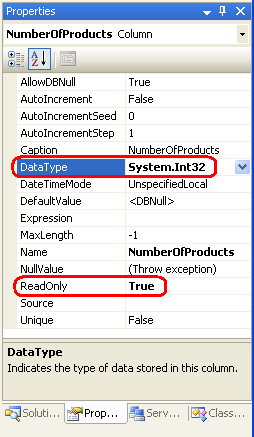 新しい列の DataType プロパティと ReadOnly プロパティを設定する