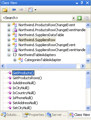 GetProducts() メソッドが Northwind.SuppliersRow クラスの一部になりました