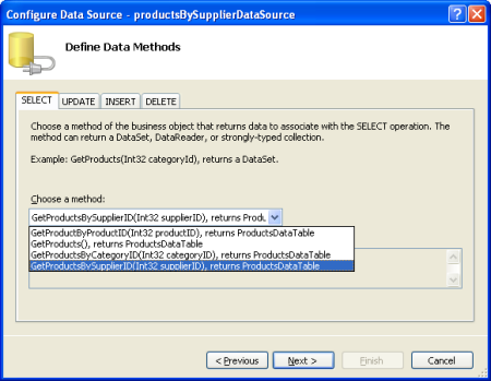 Have the ObjectDataSource Invoke the GetProductsBySupplierID(supplierID) Method