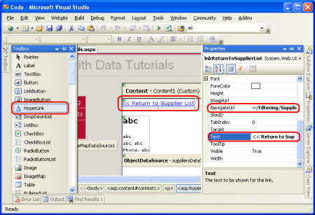 Add a HyperLink Control to Take the User Back to SupplierListMaster.aspx