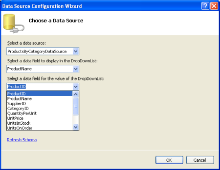 Specify the Data Source Fields Used for the DropDownList's ListItems' Text and Value Properties