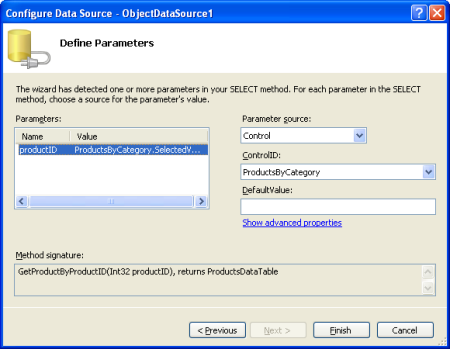 Pull the productID Parameter Value from the ProductsByCategory DropDownList