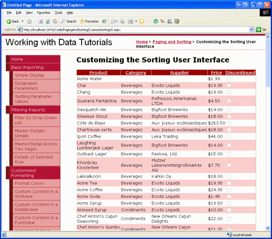 The Sortable GridView s Data is Ordered by Category