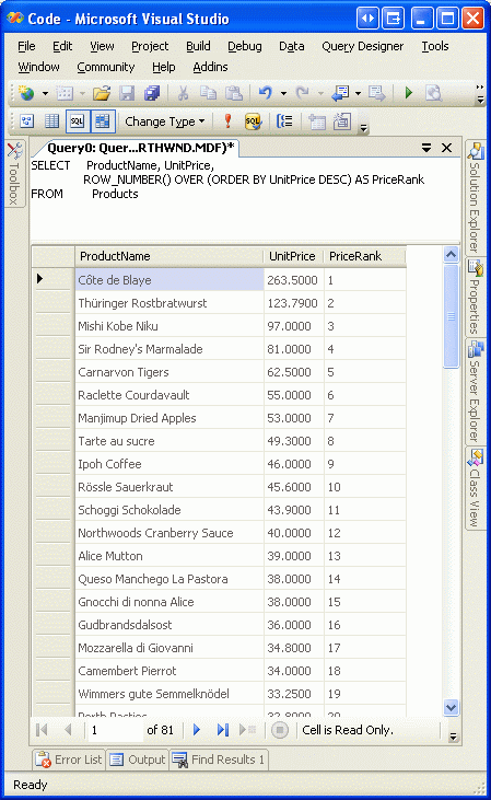 返されたレコードごとに価格ランクが含まれます