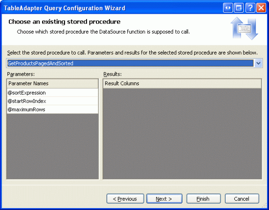 Use the GetProductsPagedAndSorted Stored Procedure