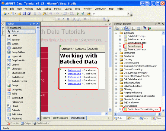 Add the SectionLevelTutorialListing.ascx User Control to Default.aspx