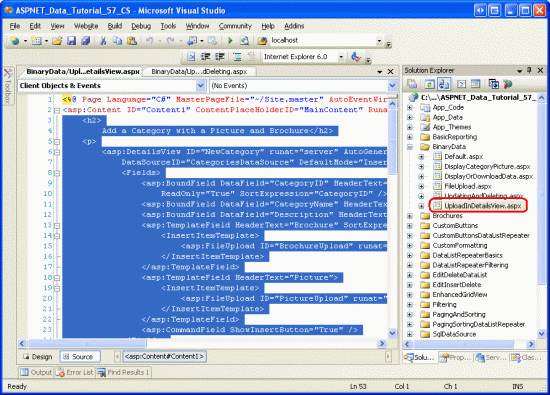 Copy the Declarative Markup from UploadInDetailsView.aspx