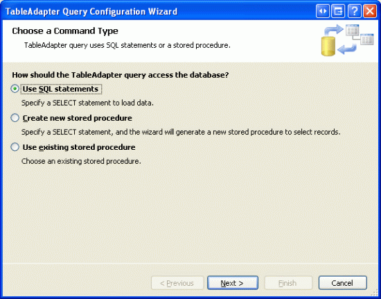 [SQL ステートメントの使用] オプションを選択する