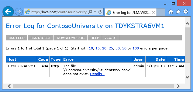 ELMAH Error Log Page