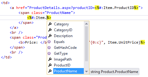 Display Data Items and Details - IntelliSense