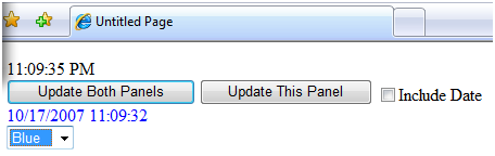 Screenshot that shows a web browser called Untitled Page and a drop down list with the color Blue selected below the button that says Update Both Panels.