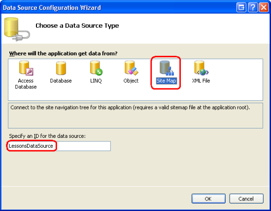 Bind a SiteMapDataSource Control to the LessonsList ListView Control