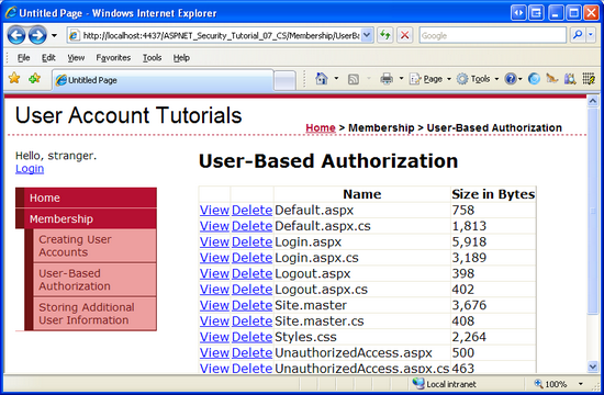 LoginView コントロールは、認証されたユーザーの FileContents TextBox のみをレンダリングします