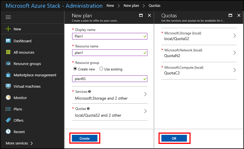 Azure Stack Hub のプランを作成する