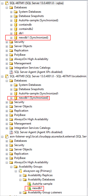 SQL Server Management Studio での AlwaysOn データベースの状態