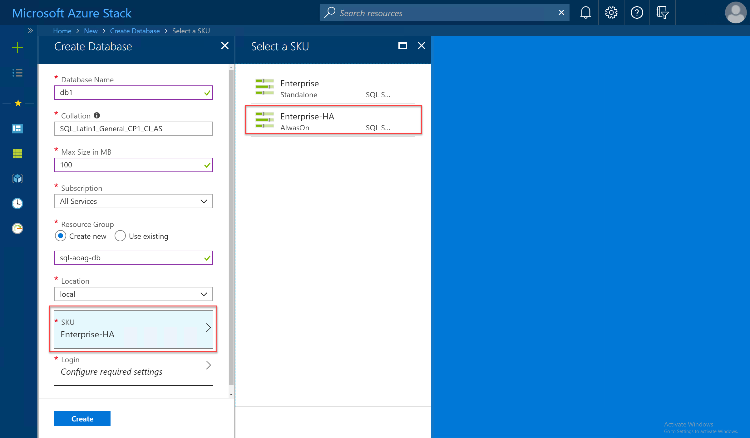 Azure Stack Hub ユーザー ポータル上で SKU を選択する