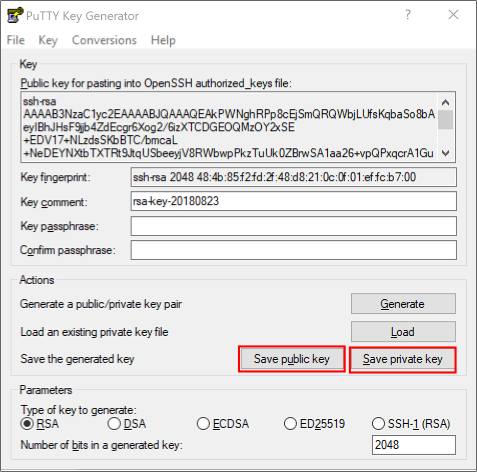 PuTTY Key Generator の結果