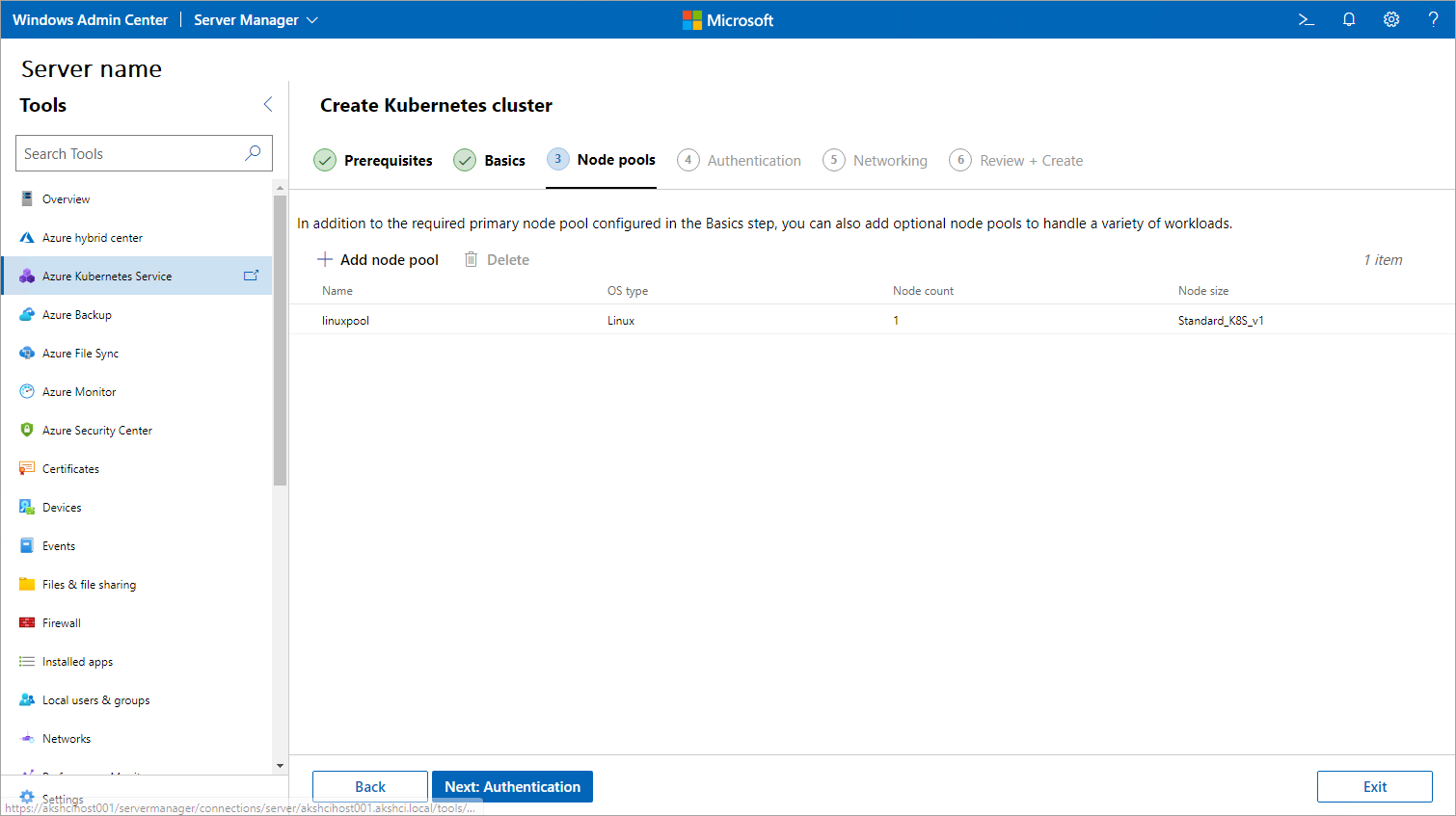 最大ポッド数とテイントを構成できる Kubernetes クラスター ウィザードの [ノード プール] ページを示すスクリーンショット。