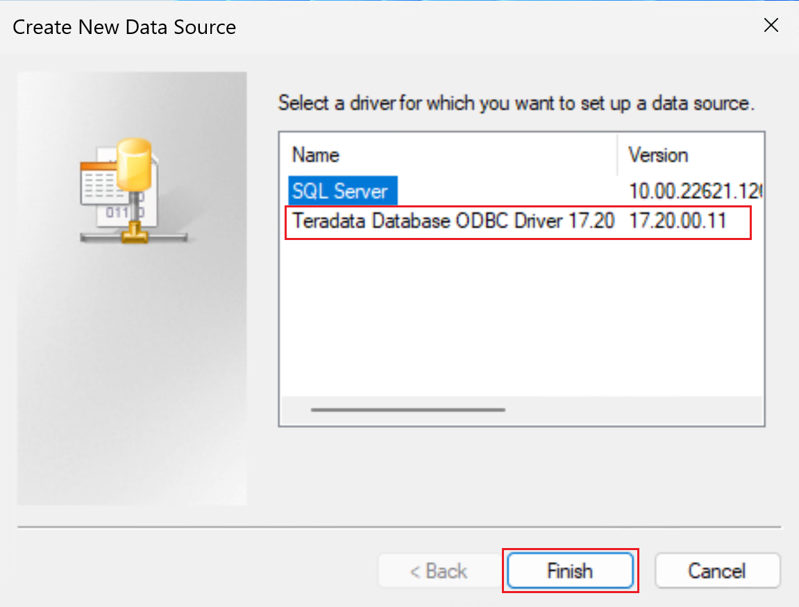 データ ソースを作成する手順を示すスクリーンショット。