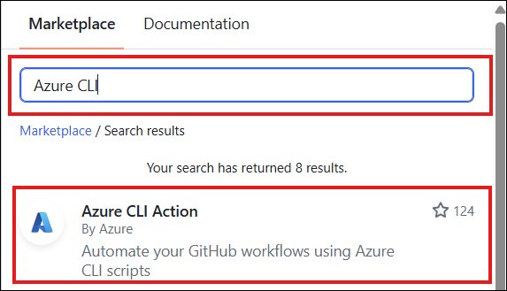 Azure CLI アクションを選択する