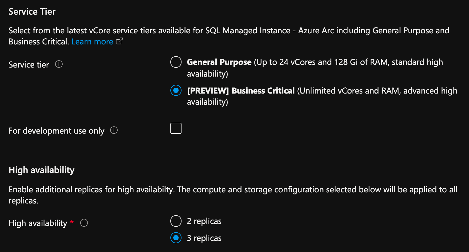 High availability settings