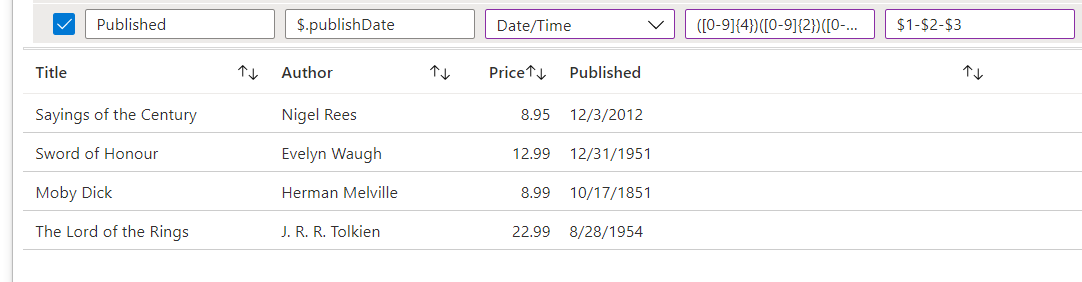 Screenshot that shows JSONpath converted to date-time format.