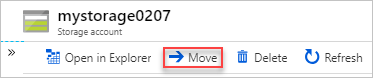ストレージ アカウントの [移動] オプションを表示している Azure portal のスクリーンショット。