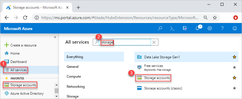 選択されたストレージ アカウント サービスを示す Azure portal のスクリーンショット。