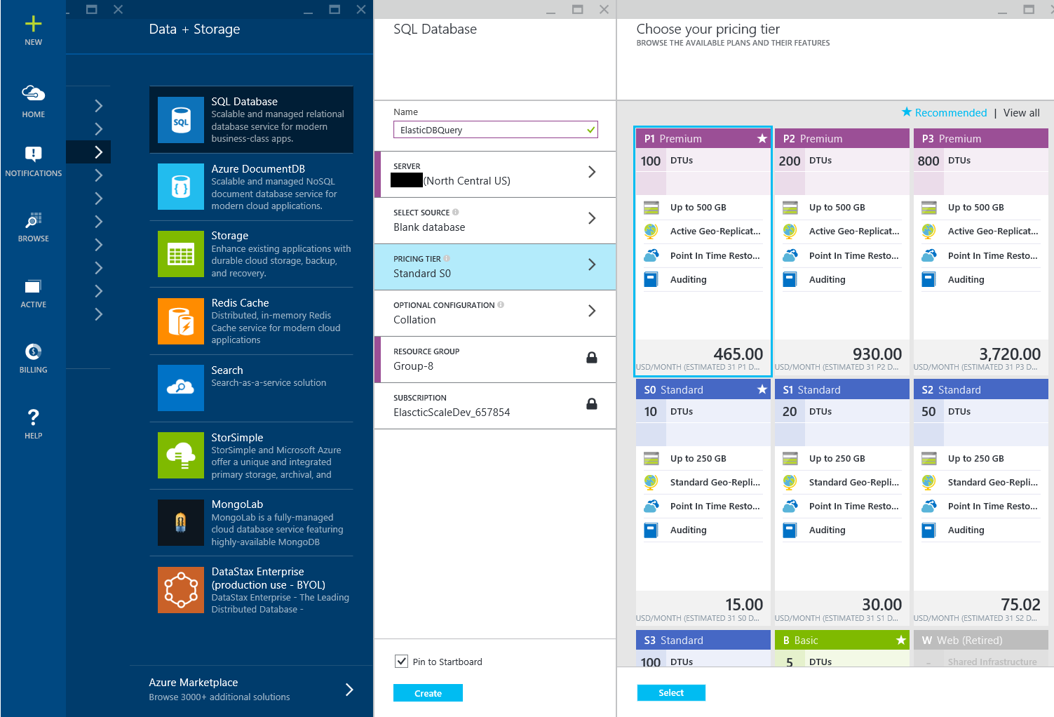 Azure ポータルと価格レベル