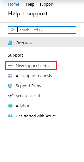 Azure portal の新しいサポート リクエスト画面のスクリーンショット。