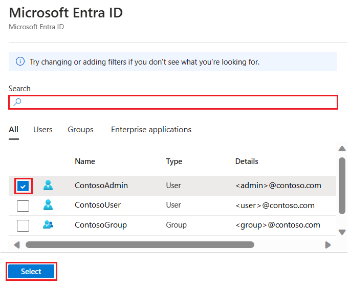 Azure portal の Microsoft Entra ID 管理者の追加ページのスクリーンショット。