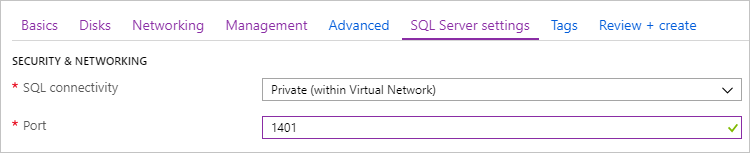 Azure portal の SQL VM セキュリティのスクリーンショット。