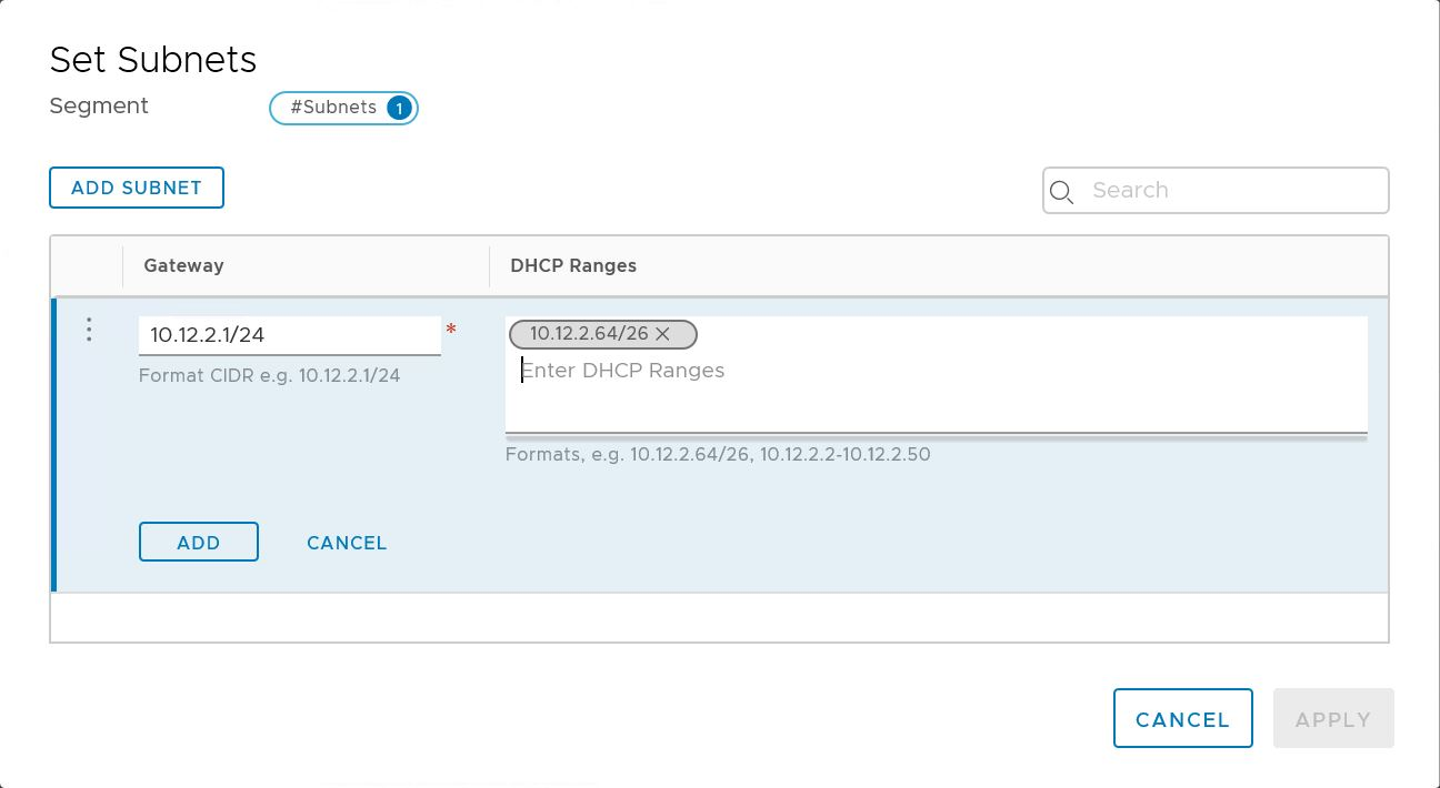 DHCP サーバーを使用するためのゲートウェイ IP アドレスと DHCP 範囲を示すスクリーンショット。