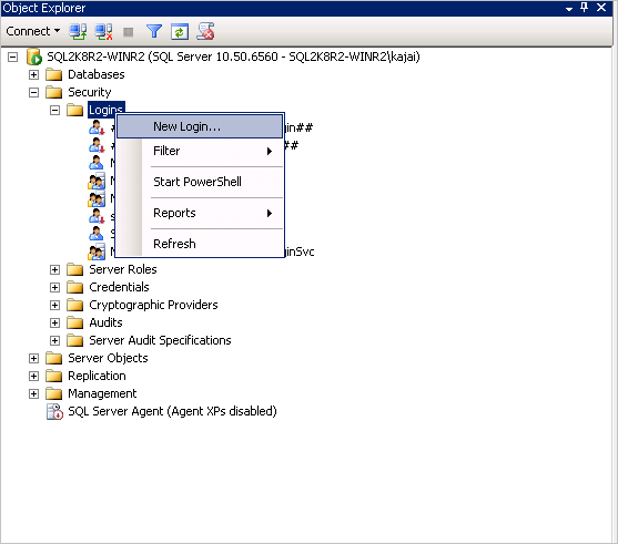 SSMS を使用した新しいログイン