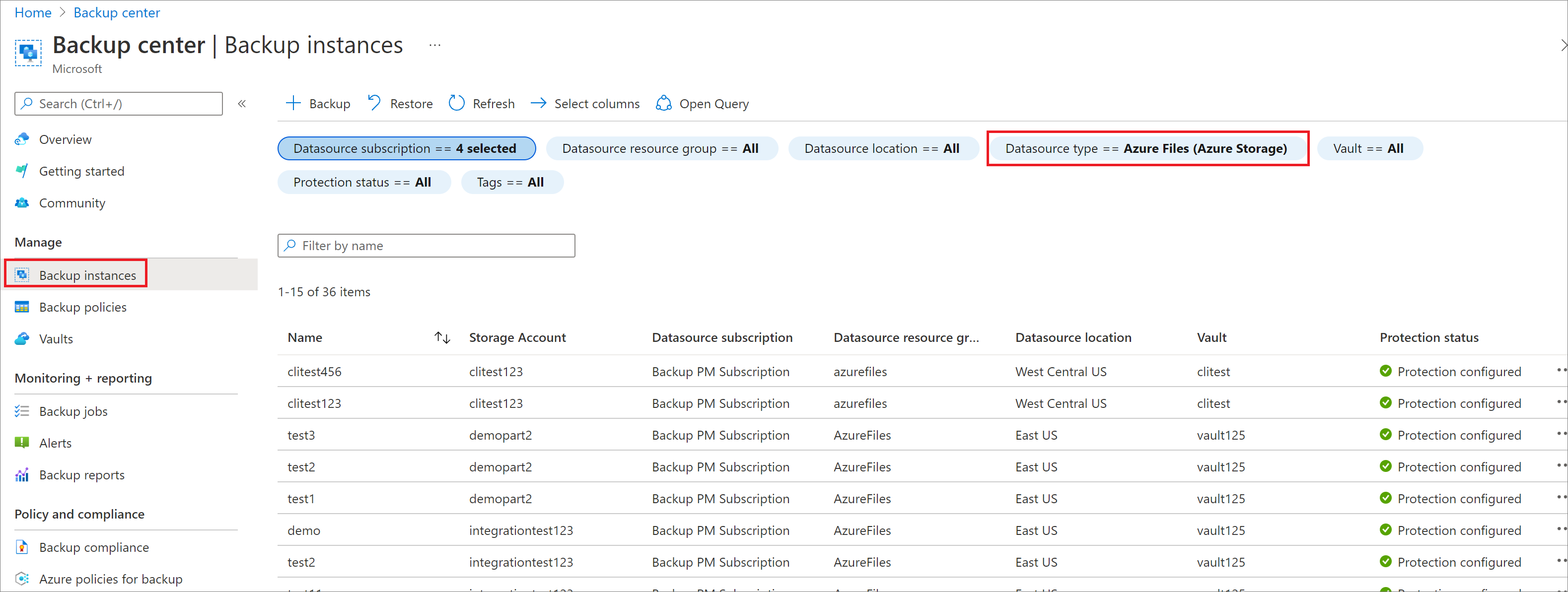 データ型として Azure Files を選択することを示すスクリーンショット。