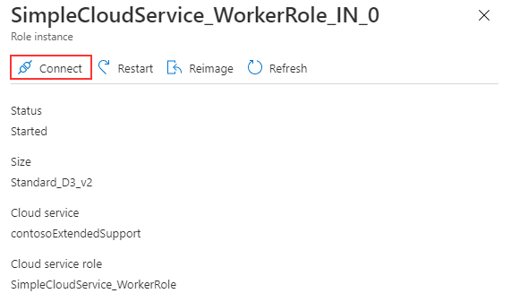 Azure portal での worker ロール インスタンスの選択を示す画像。