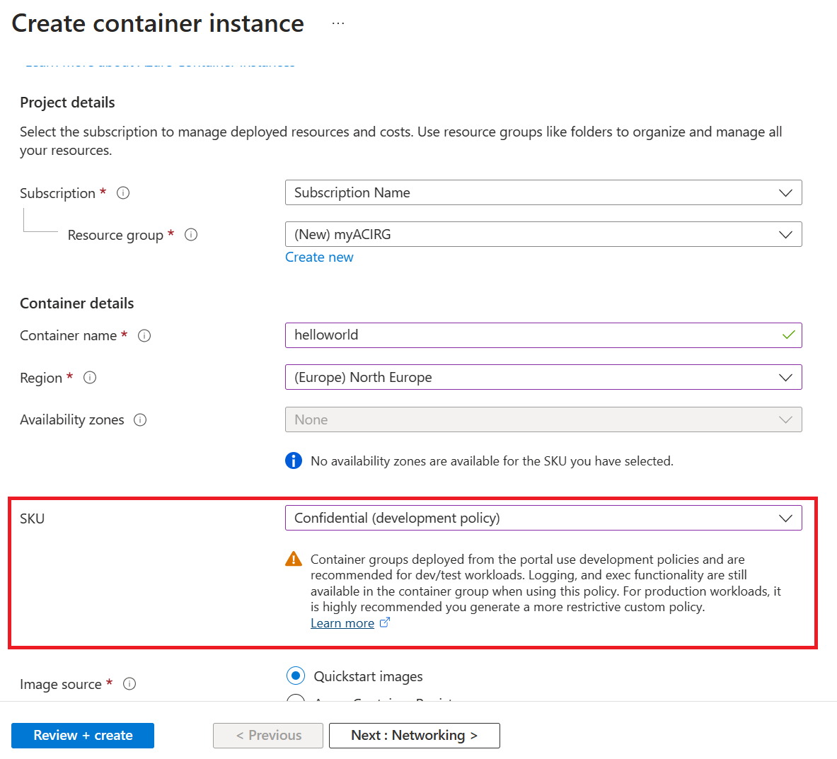 Screenshot of the SKU selection of a container group, PNG.