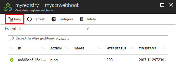 Azure Portal の ACR webhook の作成の UI