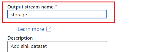 新しく作成されるシンクに storage という名前を付けているスクリーンショット。