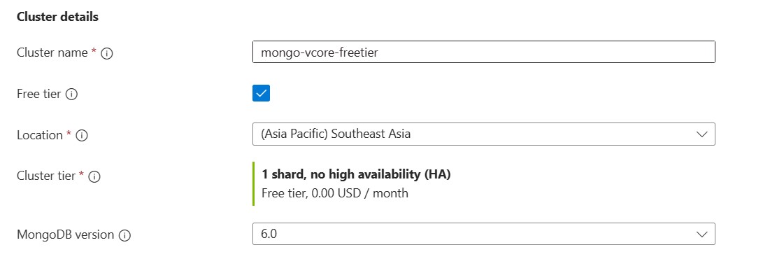 Free レベルのプロビジョニングのスクリーンショット。