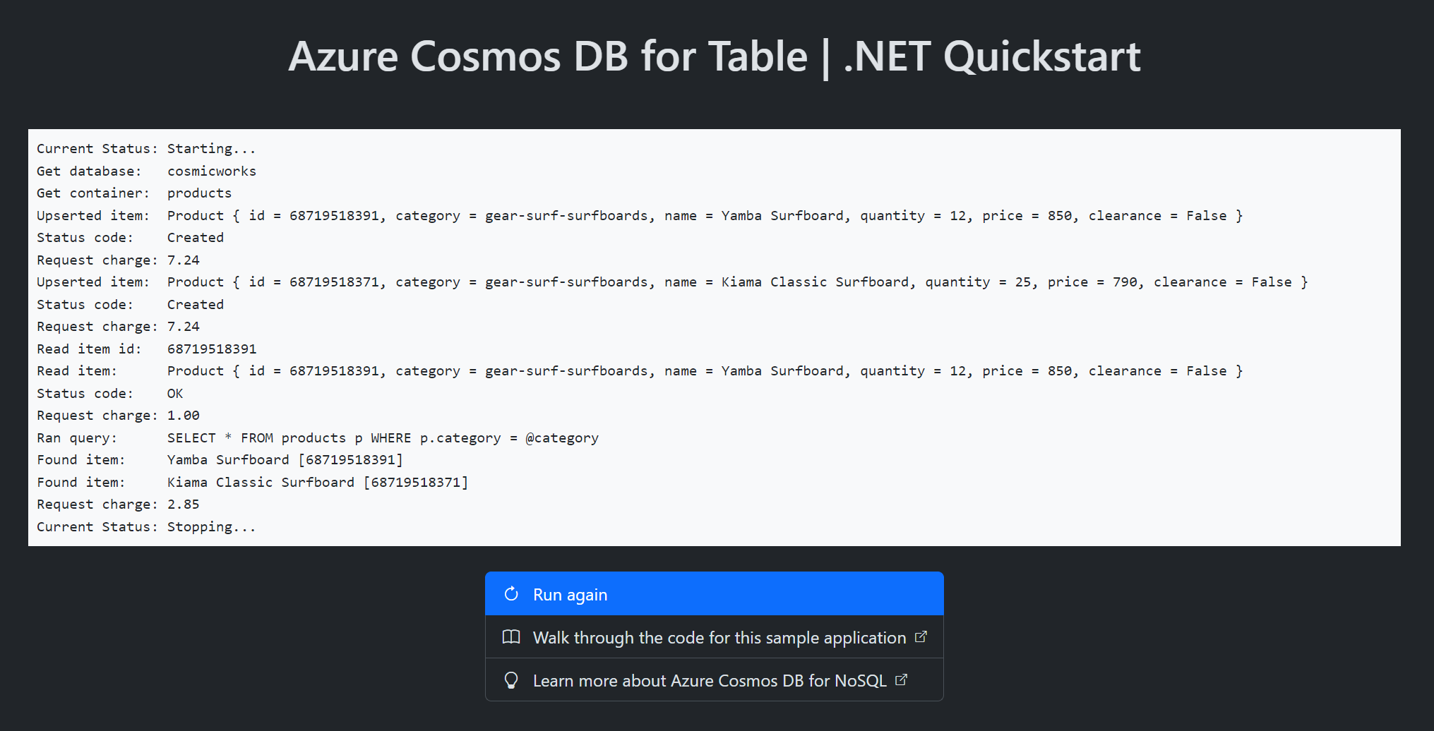 実行中の Web アプリケーションのスクリーンショット。