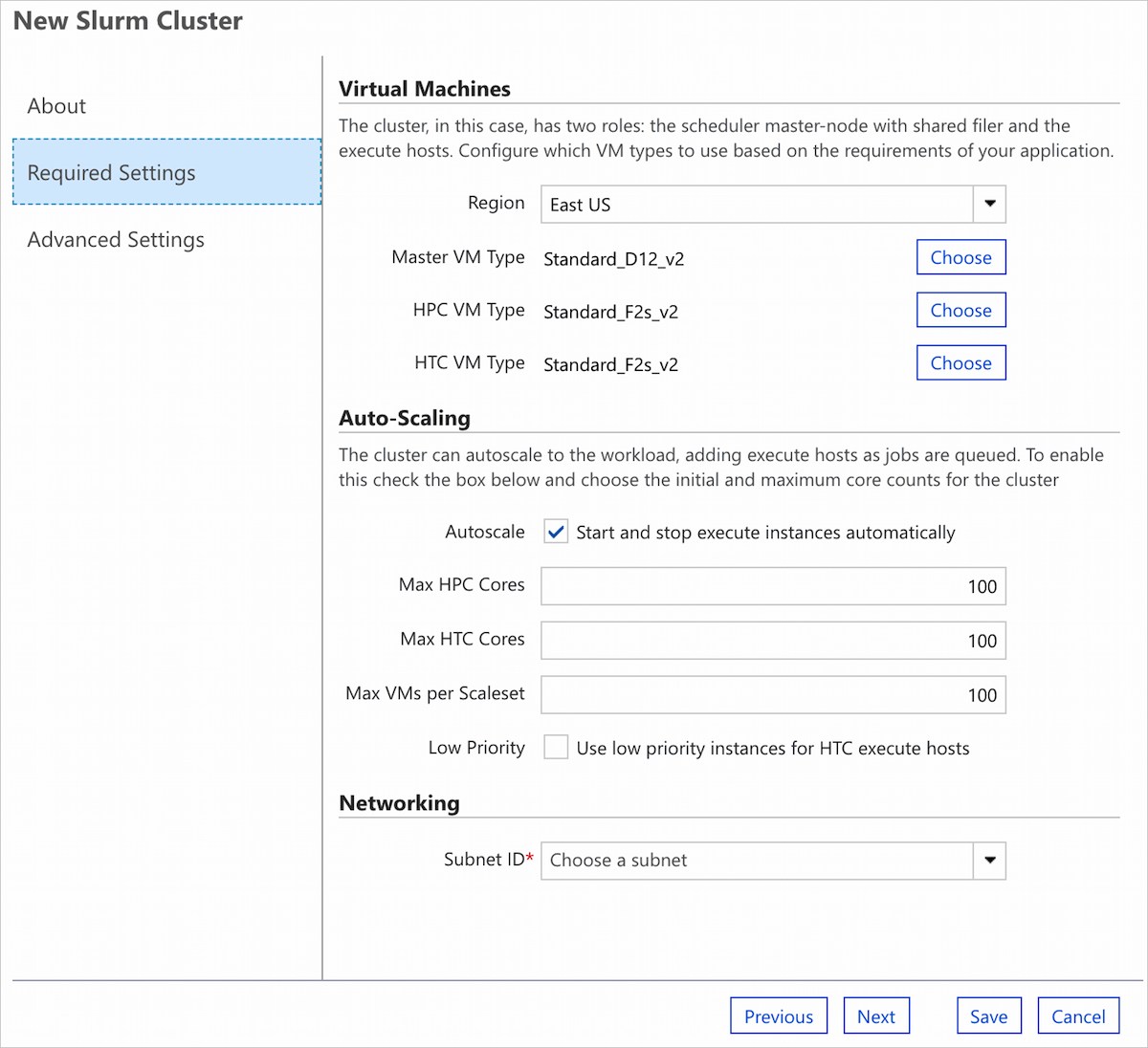 CycleCloud の新しいクラスター フォーム