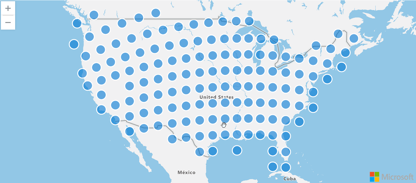 geojson を使用して表示されるサンプル Storm イベントのスクリーンショット。