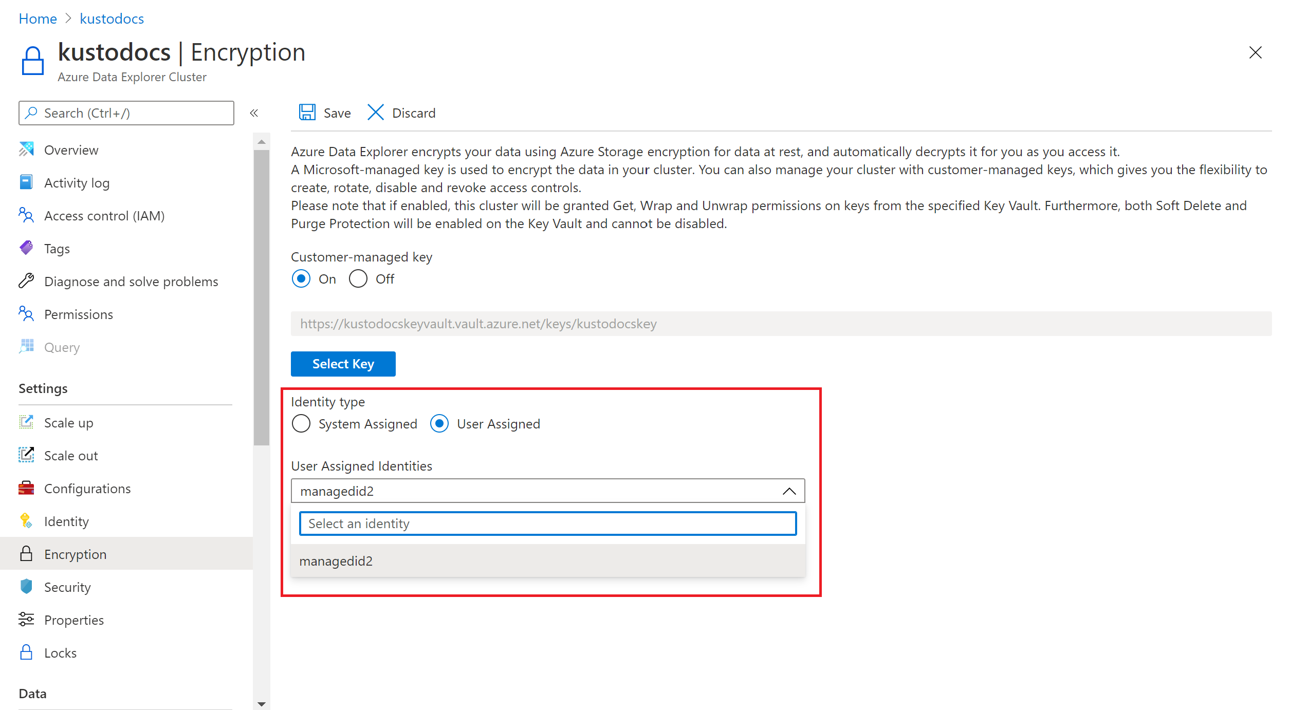 マネージド ID の種類を選択するオプションを示すスクリーンショット。