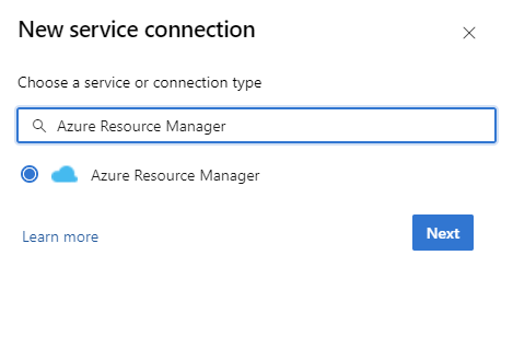 Azure Resource Monitor サービス接続を追加する方法を示すスクリーンショット。