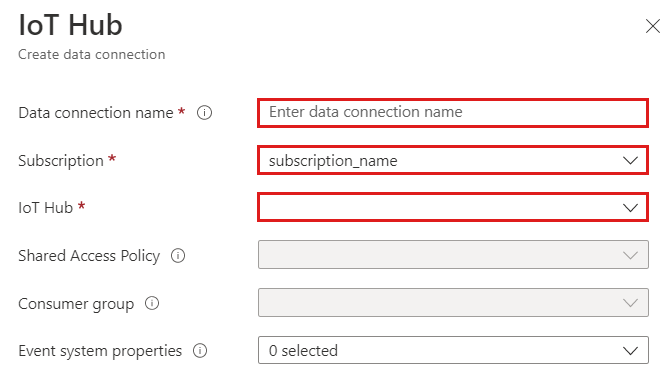 Azure Data Explorer Web UI のスクリーンショット。[データ接続] フォームが表示されています。