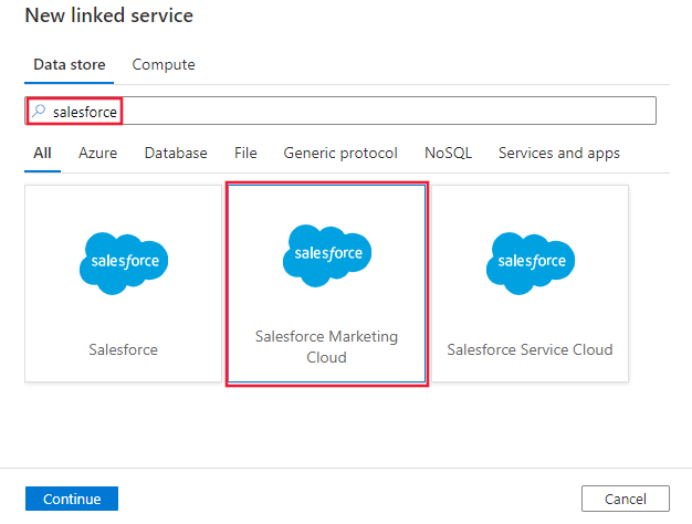 Salesforce Marketing Cloud コネクタを選択します。